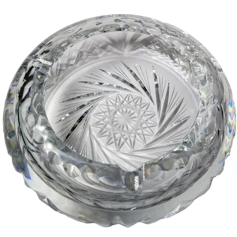 Boeheim Cut Crystal Heavy Ashtray Pinwheel Design RTL Czechoslovakia - Picture 1 of 12